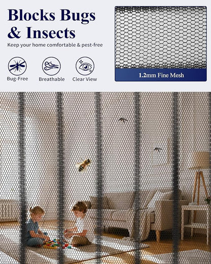 Kitsure Magnetic Screen Door - 38.0 x 82.0 in Retractable Screen Door Mesh for Front Door or Sliding Door, Pet & Kid Friendly, Hands-Free Closure Keeps Bugs Out & Lets Breeze in, Stripe Black