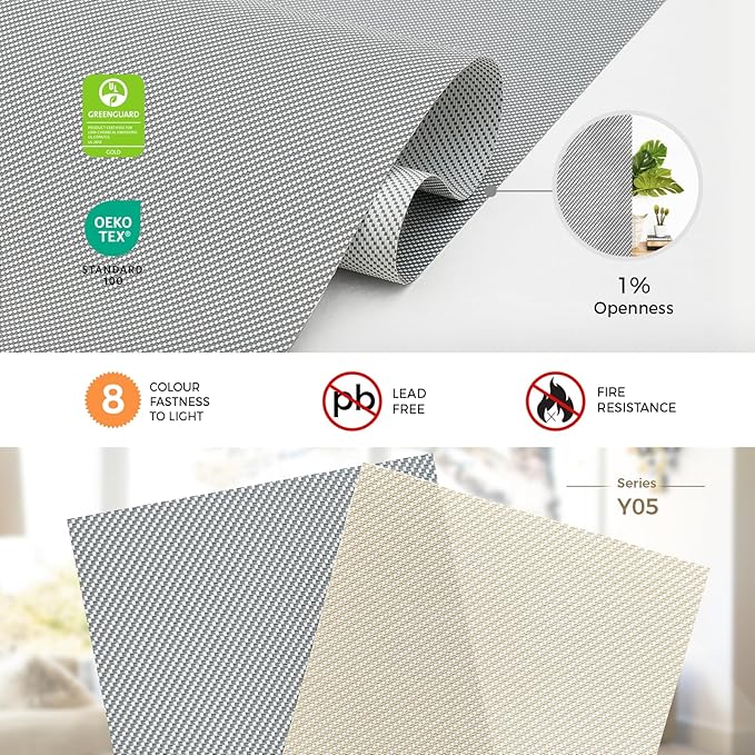 HeyBlinds Motorized Solar Shades with Remote, Light Filtering Mesh Roller Shades, Flame Retardant Smart Blinds, UV Blocking, Alexa Google HomeKit Compatible, Custom Size (Cloud Grey-1% Openness)