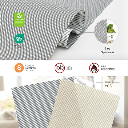 HeyBlinds Motorized Solar Shades with Remote, Light Filtering Mesh Roller Shades, Flame Retardant Smart Blinds, UV Blocking, Alexa Google HomeKit Compatible, Custom Size (Cloud Grey-1% Openness)