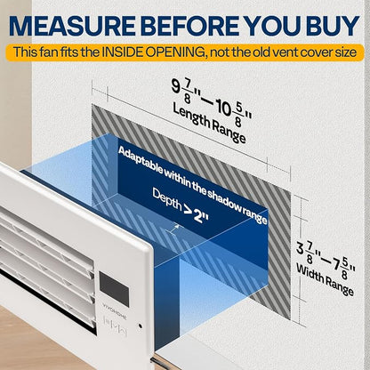 VIVOHOME Register Booster Fan - 6'' x 10'' Opening with Adjustable Louver | Smart Thermostat & 10-Speed WIFI App Control - AC Vent Fan for Floor, Ceiling, Wall - Quiet Operation (White)