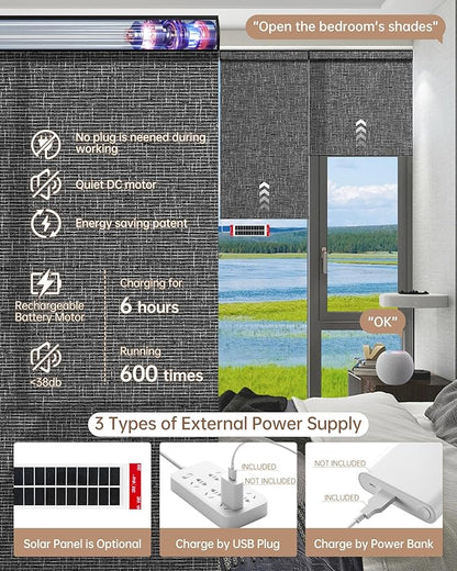 Kincmo Motorized Blinds with Remote, Light Filtering Roller Shades Work with Apple Homekit,Alexa,Google Home, Custom Electric Blinds with App,Voice Control (75% Blackout Classic Dark Grey)