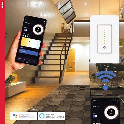 RCA 3-Way Smart Dimmer Switch for LED Lights | Dimmable Wall Switch | Smart Home Lighting 600W LED | Works from Anywhere w/Smart Home Products, Google & Alexa Devices for Home | Compatible w/RCA App