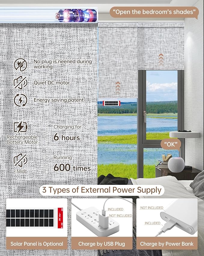 Kincmo Motorized Blinds with Remote, Light Filtering Roller Shades Work with Apple Homekit,Alexa,Google Home, Custom Electric Blinds with App,Voice Control (75% Blackout Mist Twilight)
