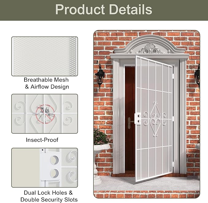 JUBEST 32 in. x 80 in. Security Screen Door, Reversible Powder Coated White Surface Mount Outswing Steel Security Door with Expanded Metal Screen, Prehung Steel Exterior Doors, Durable&Safe