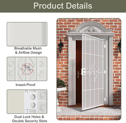 JUBEST 32 in. x 80 in. Security Screen Door, Reversible Powder Coated White Surface Mount Outswing Steel Security Door with Expanded Metal Screen, Prehung Steel Exterior Doors, Durable&Safe