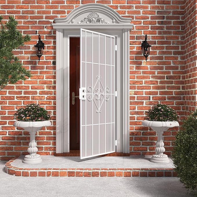 JUBEST 32 in. x 80 in. Security Screen Door, Reversible Powder Coated White Surface Mount Outswing Steel Security Door with Expanded Metal Screen, Prehung Steel Exterior Doors, Durable&Safe