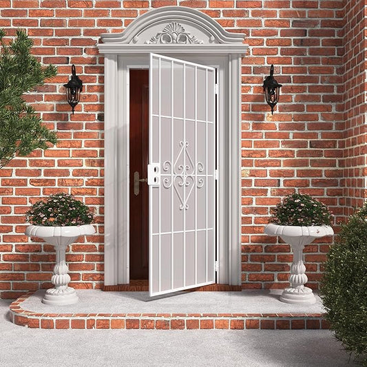 JUBEST 32 in. x 80 in. Security Screen Door, Reversible Powder Coated White Surface Mount Outswing Steel Security Door with Expanded Metal Screen, Prehung Steel Exterior Doors, Durable&Safe