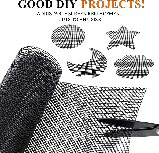 MAGZO Pet Proof Window&Door Screen Roll, 39" W x 145" L, Best Vinyl Coated Polyester Dog Cat Resistant Heavy Duty, Mesh Net Netting Curtain Wire Replacement Repair Kit for Patio/Porch/Sliding, Black