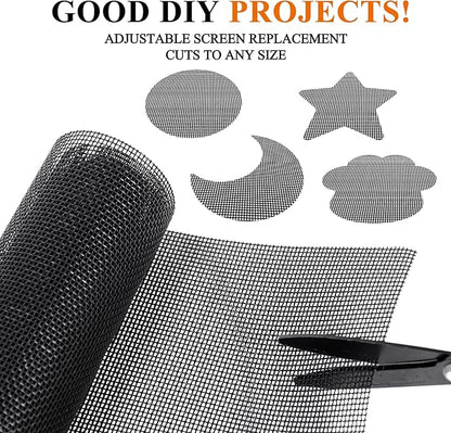 MAGZO Pet Proof Window&Door Screen Replacement Kit, 48" W x 99" L, Best Vinyl Coated Polyester Mesh Dog Cat Resistant Heavy Duty, 32FT Retainer Spline&Spline Removal Hook&Press-Fit Roller Tool, Black