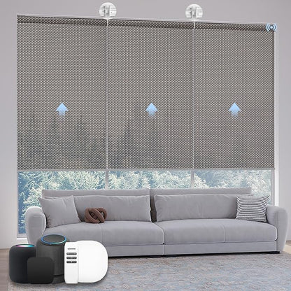 Motorized Coupled Shades, Falme Resistant Smart Solar Shades for Large Windows Automatic Blinds Compatible with Alexa, Electric Roller Blinds Customized for Home Office(5% Openness Coffee)
