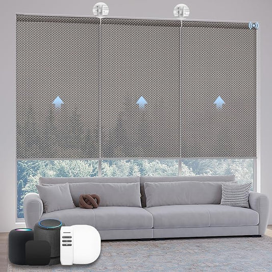 Motorized Coupled Shades, Falme Resistant Smart Solar Shades for Large Windows Automatic Blinds Compatible with Alexa, Electric Roller Blinds Customized for Home Office(5% Openness Coffee)