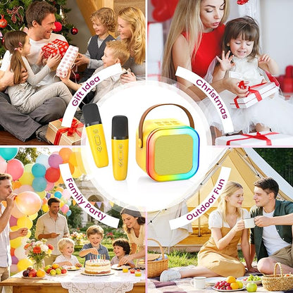 Mini Karaoke Machine for Kids Adults, 2026 TOP Birthday Gifts for Girls Boys 3,4,5,6,7,8+Year Old Toddler Toys, Portable Bluetooth Speaker with 2 Wireless Karaoke Microphones Player (Yellow)