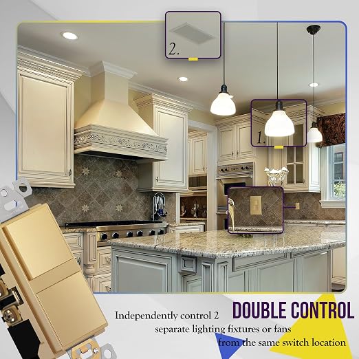 ENERLITES Gold Double Paddle Decorator Single Pole Switch, 15A, 1 Pack