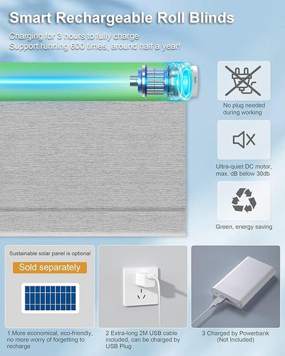 Motorized Blinds with Remote Control, Smart Blackout Automatic Blinds Work with Homekit Alexa Google Home, Rechargeable Electric Window Roller Shades with Valance, Customized Size (Texture Grey)