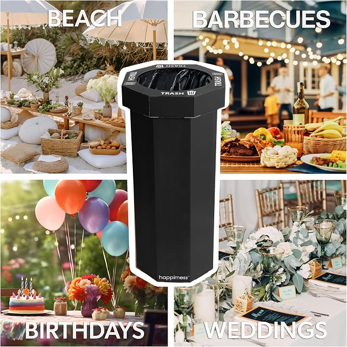 happimess Fleur 25 Gal Trash Can Bin, Charcoal Black, Set of 2