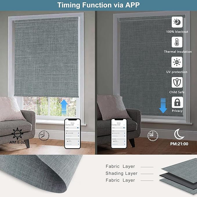 Bringnox Motorized Blinds with Remote,100% Blackout Smart Roller Blinds Compatible with Google Home and Alexa Via HUB,and Motorized Window Blinds Customized