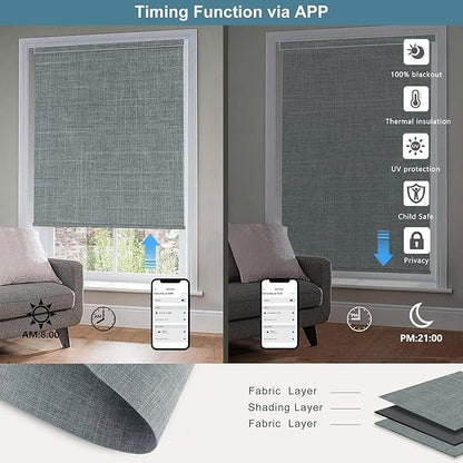 Bringnox Motorized Blinds with Remote,100% Blackout Smart Roller Blinds Compatible with Google Home and Alexa Via HUB,and Motorized Window Blinds Customized