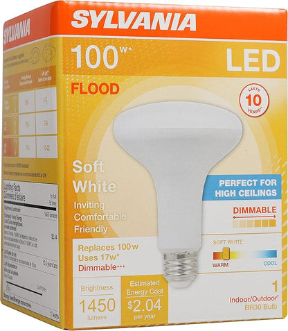 Sylvania LED Flood BR30 Light Bulb, 100W Equivalent Efficient 17W, Dimmable 2700K, Soft White - 2 Pack (40288)