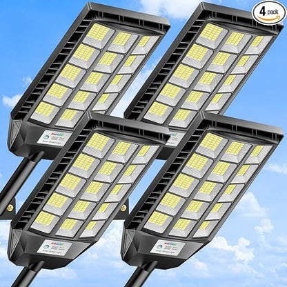 Deepn Solar Lights Outdoor Waterproof, Solar Street Lights Outdoor, 6500K LED Dusk to Dawn Security Flood Light Motion Sensor with Remote Control for Yard, Parking Lot, Porch, Garages, Garden, 4 Pack