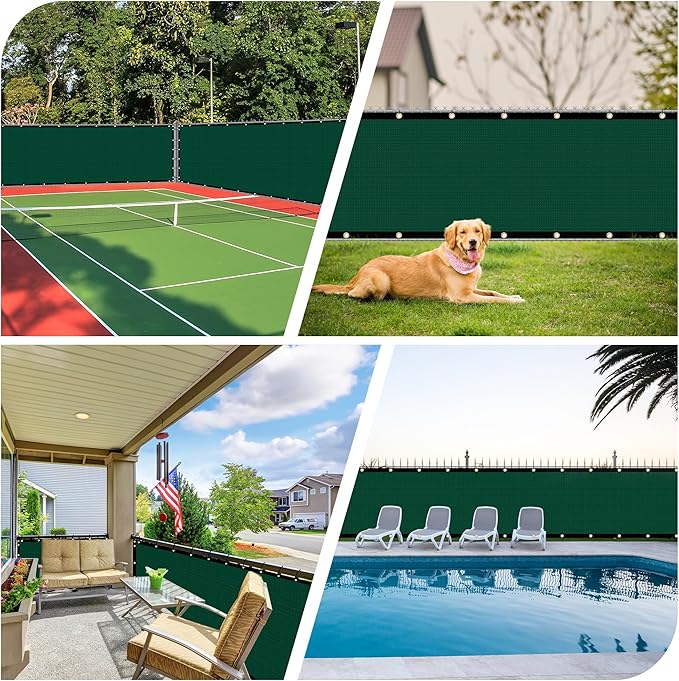 iCover 5x25ft Privacy Screen Fence, Outdoor Fencing Panels, Garden Windscreen Mesh Shade Sail Net Barrier, Include Reinforced Bindings and Brass Grommets Cable Zip Ties, Green