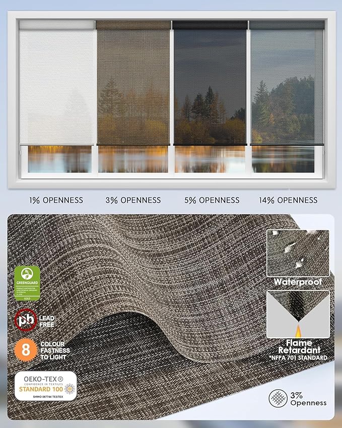 Yoolax Motorized Solar Shades Light Filtering Motorized Blinds with Remote Smart Blinds Work with Alexa, Google, Flame Retardant Roller Shades for Windows, Customized (3% Openness Minty Oat Latte)
