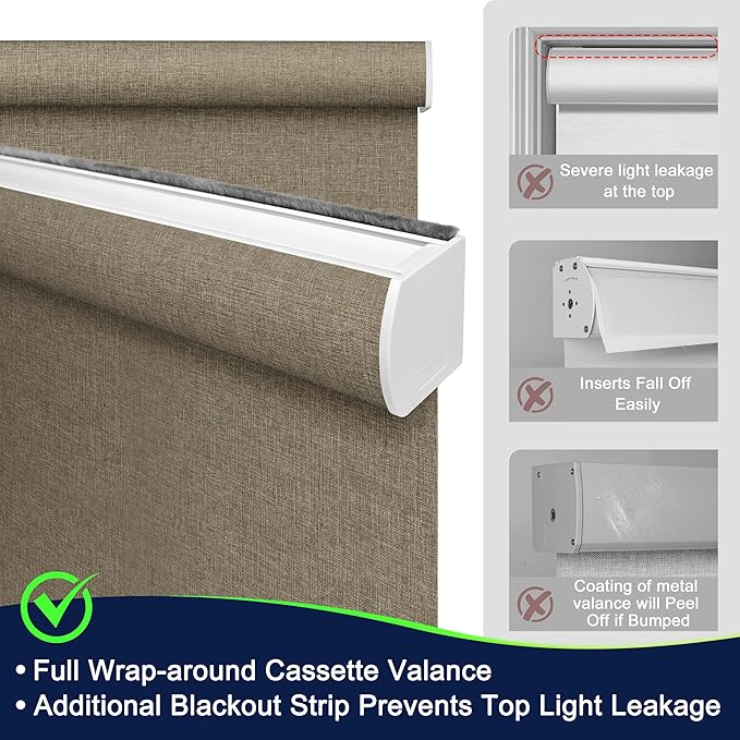BERISSA Motorized Blinds with Remote,Blackout Smart Blinds for Windows,Linen Fabric,Remote Control,Thermal Insulated Automatic Blinds,Electric Blinds with USB/Solar Pannel.Linen Brown