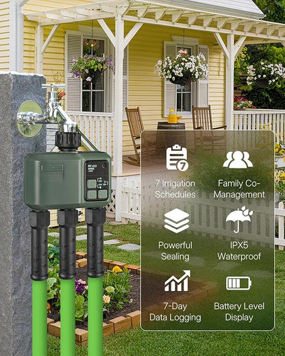 WiFi Water Timer for Garden Hose, Sprinkler Timer 3 Zone, 3 Outlet Smart Hose Watering with WiFi Irrigation Controller, Automatic Irrigation System/Rain Delay/Manual Watering D33WT06