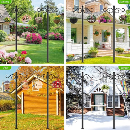 RCUICA Double Shepherds Hooks for Outdoor,2 Pack 110Inch Bird Feeder Pole with 5 Prongs Base,Heavy Duty Shepherds Hook,Suitable for Garden in Hanging Flower Basket,Lantern,Bird Nests (110 inch)