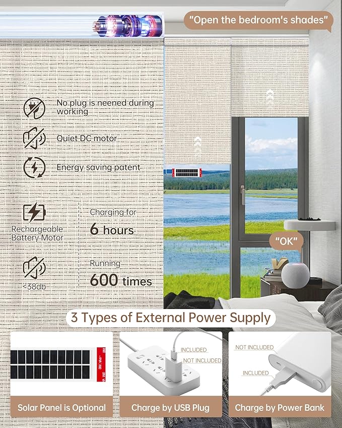 Kincmo Motorized Blinds with Remote, Light Filtering Roller Shades Work with Apple Homekit,Alexa,Google Home, Custom Electric Blinds with App,Voice Control (75% Blackout Classic Warm)