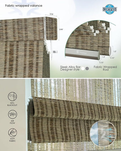 Yoolax Motorized Matter Roman Shades Light Filtering Smart Blinds for Windows Compatible with Alexa, Google Home, Homekit, Automatic Roman Shades with Remote Customized (Strip Brown)