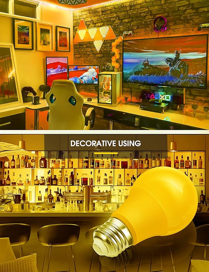 L LOHAS LED Dusk to Dawn Bug Light Bulb Outdoor, A19 Yellow LED Bug Light Bulbs, 9W Auto On/Off Bug Lights for Outside, Amber Porch Light Bulb 60W Equi, Non-Attracting, E26 Base for Backyard, 2 Pack