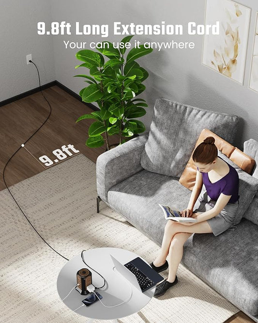 SUPERDANNY Power Strip Tower Surge Protector, 10 Ft Extension Cord with Multiple Outlets, 9 Outlets, 4 USB Ports (2 USB C), 1080 Joules, 3-Prong, Grounded, Charging Station for Home, Office, Brown