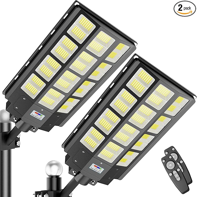 2-Pack Solar Street Lights Outdoor Waterproof, 9500W Solar Light Outdoor Dusk to Dawn, 240000LM 7000K Flood Light Motion Sensor for Garden/Yard/Parking Lot Lighting