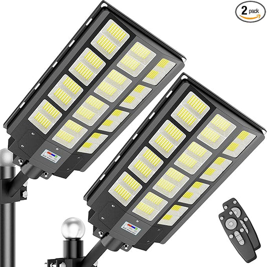 2-Pack Solar Street Lights Outdoor Waterproof, 9500W Solar Light Outdoor Dusk to Dawn, 240000LM 7000K Flood Light Motion Sensor for Garden/Yard/Parking Lot Lighting