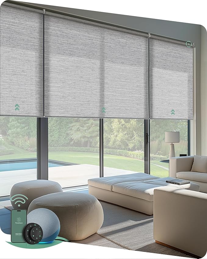Yoolax Smart Coupled Roller Shades Compatible with Alexa Google, Motorized Blinds with Remote Light Filtering Coupled Roller Shades for X-Large Windows, Custom Size(XL Coupled-Foggy Gray)