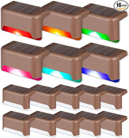 SOLPEX Color Changing Solar Deck Lights, 16 Pack Waterproof LED Lights for Decks,Stairs,Fences,Yards and Patios