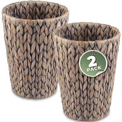 84ECO 2-Pack Small Grey Wicker Trash Cans for Bathroom, Bedroom, Office