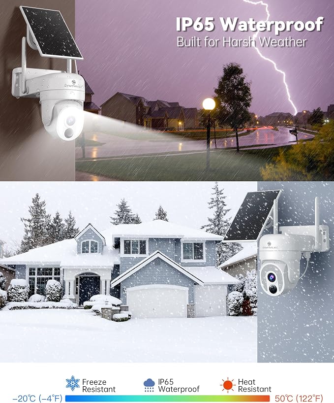 SYMYNELEC 2.4/5GHz Solar Security Camera Wireless Outdoor, 100% Wire-Free