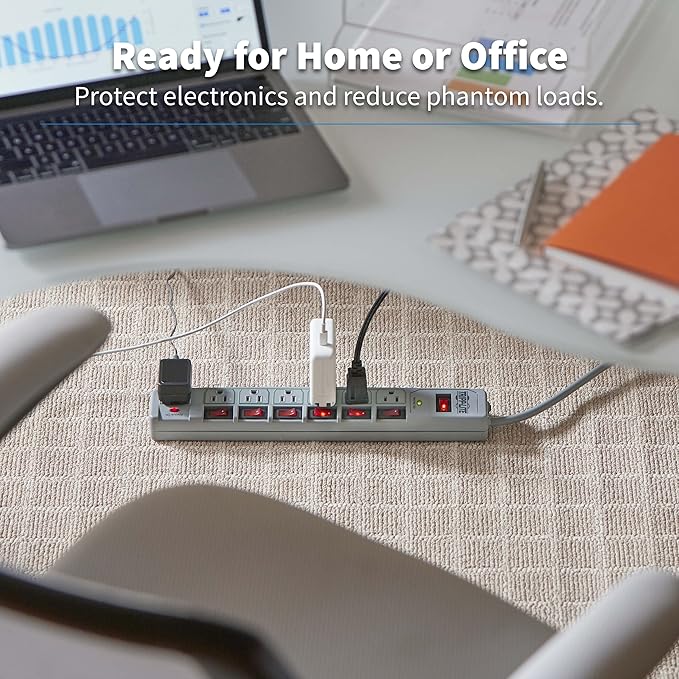 Tripp Lite 7-Outlet Surge Protector Power Strip with 6 Individually Controlled Switches, 6 Foot / 1.83M Cord, Lifetime Limited Warranty & $25,000 Insurance (TLP76MSG)