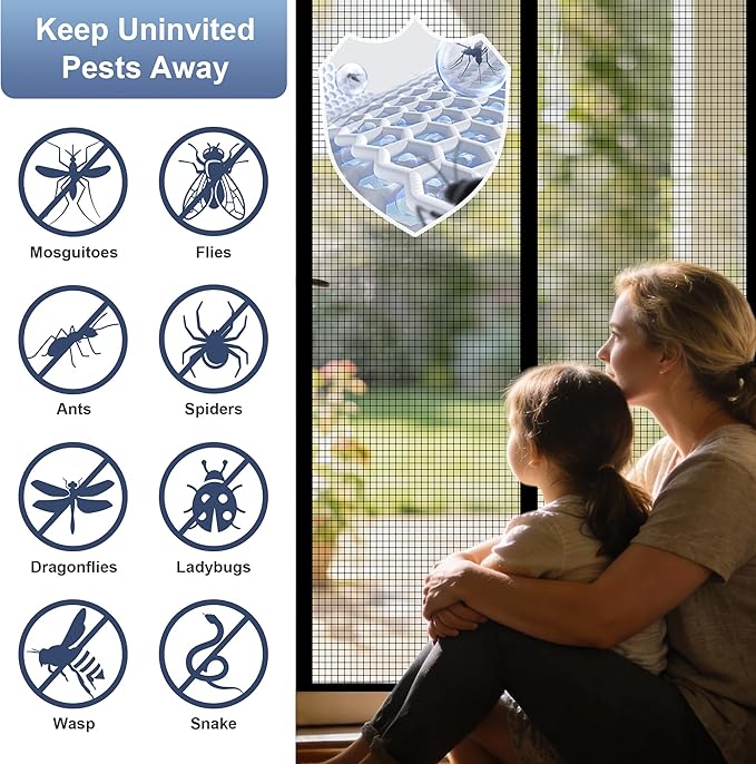 METAONLY Fiberglass Magnetic Screen Door Mesh Fits 36" x 82" Door - Curtain Size 38" x 83", Works for Patio, Sliding Door, Keeps Bug Mosquito Out, Fresh Air Flow, Black