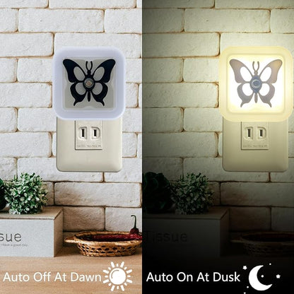 Smart LED Night Light [2-Pack], Plug-in with Auto Dusk to Dawn Sensor | Dimmable, Energy Efficient, Compact Wall Lights for Bedroom, Bathroom, Hallway, Kitchen (Butterfly Warm Light, 2)