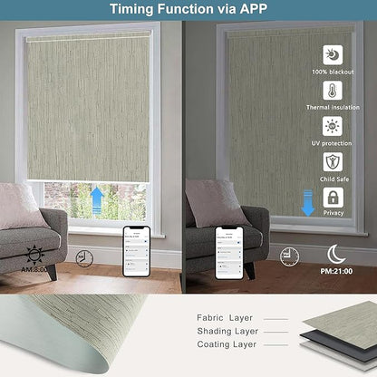 Bringnox Motorized Blinds with Remote,100% Blackout Smart Roller Blinds Compatible with Apple Homekit Google Home and Alexa Via HUB,and Customized (Safari Midnight-05)