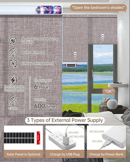 Kincmo Motorized Blinds with Remote, Light Filtering Roller Shades Work with Apple Homekit,Alexa,Google Home, Custom Electric Blinds with App,Voice Control (75% Blackout Meridian Oat)