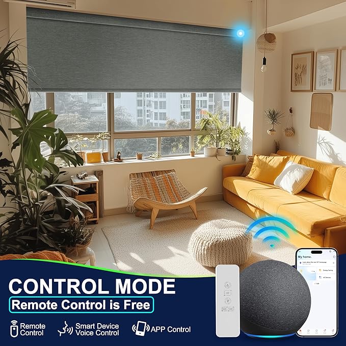 BERISSA Motorized Blinds with Remote,Blackout Smart Blinds for Windows,Jacquard Fabric,Remote Control,Thermal Insulated Automatic Blinds,Electric Blinds with USB/Solar Pannel.Jacquard Grey
