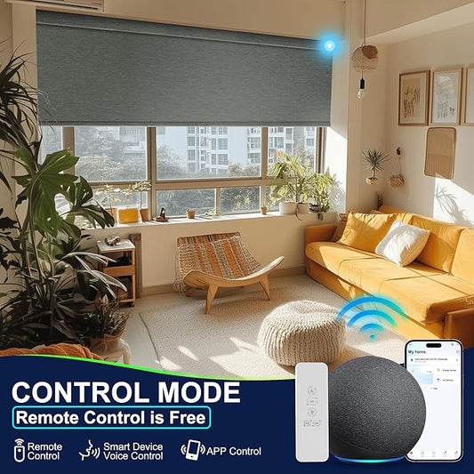 BERISSA Motorized Blinds with Remote,Blackout Smart Blinds for Windows,Jacquard Fabric,Remote Control,Thermal Insulated Automatic Blinds,Electric Blinds with USB/Solar Pannel.Jacquard Grey