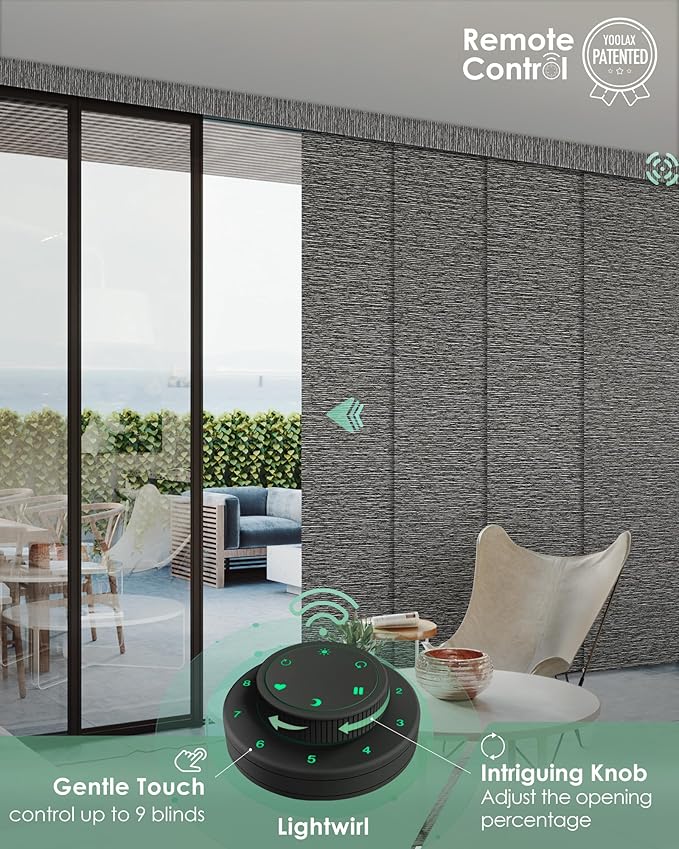Yoolax Custom XL Smart Sliding Door Blinds, Motorized Sliding Panel Blinds Compatible with Alexa, Fabric Blackout Vertical Rechargeable Battery Shades for Glass Doors(Rock Stripe Black)
