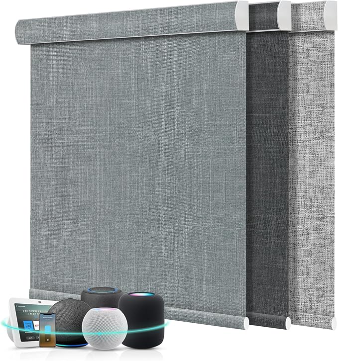 Aprilsmart Motorized Blinds with Remote,Compatible with Apple HomeKit Alexa Google Home- Voice and app Control,Motorized Roller Shades 100% Blackout Custom Size(Bouvardia Medium Grey-18)