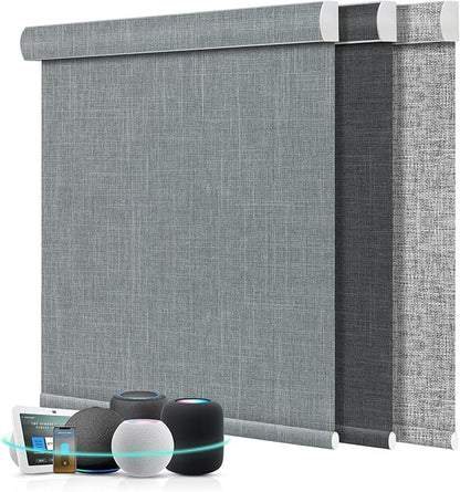 Aprilsmart Motorized Blinds with Remote,Compatible with Apple HomeKit Alexa Google Home- Voice and app Control,Motorized Roller Shades 100% Blackout Custom Size(Bouvardia Medium Grey-18)