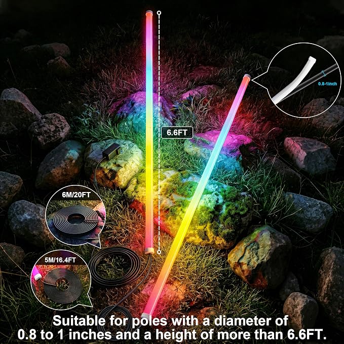 AILBTON 2-Pack 6.6FT RGB+IC Neon Ambient Light for Poles,Outdoor Clip-on Chasing Effect Lighting, Waterproof Neon Atmosphere Lights for Patio Outdoor Living Camping Party