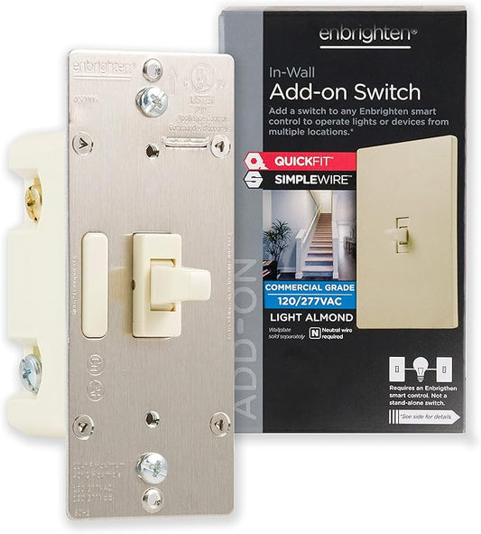 Enbrighten Add QuickFit and SimpleWire, Z-Wave/Zigbee Smart Controls, Compatible with Alexa, Google Assistant, NOT A STANDALONE Switch, Light Almond Toggle, 12732, White